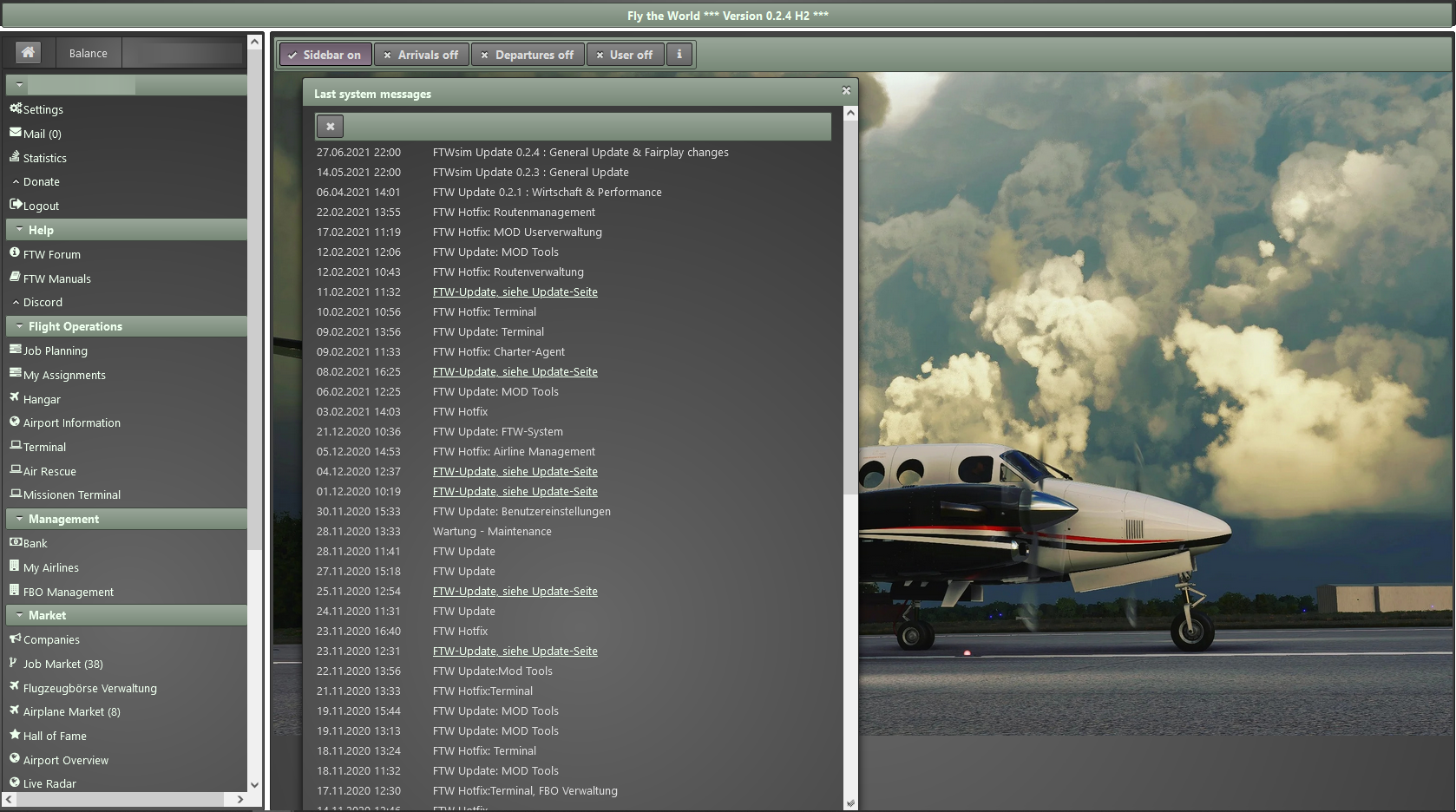 Screenshot of the Fly the World simulation interface