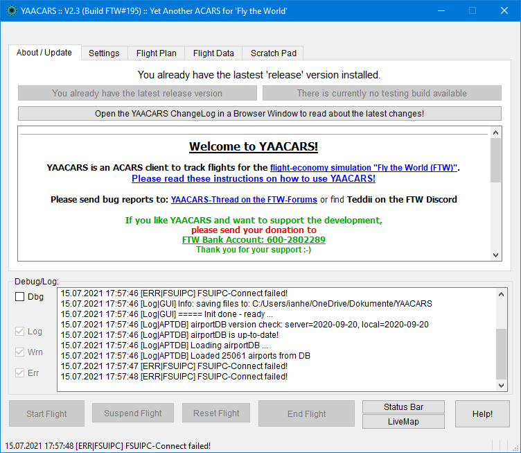 Screenshot of the YAACARS client